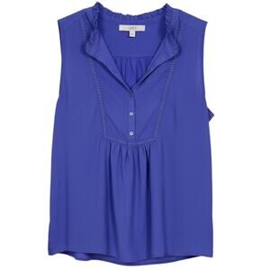 LOFT purple feminine flowy sleeveless blouse size large ruffle v-neck collar EUC
